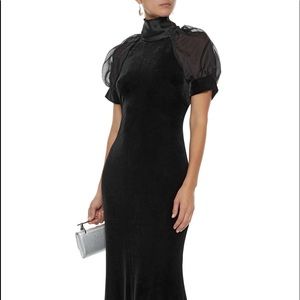 Badgley Mischka Velvet Organza Puff Sleeve Gown